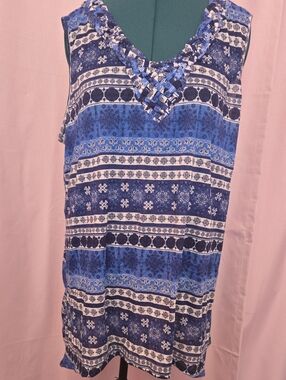 Great Northwest Indigo Blue Patterned Women's Sleeveless Top